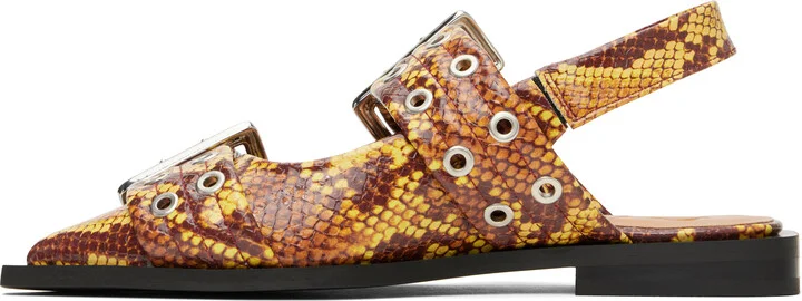 GANNI Brown Snake Feminine Buckle Flats - Image 3