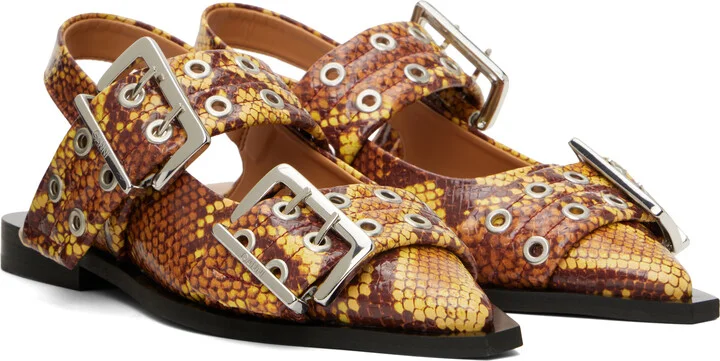 GANNI Brown Snake Feminine Buckle Flats - Image 4