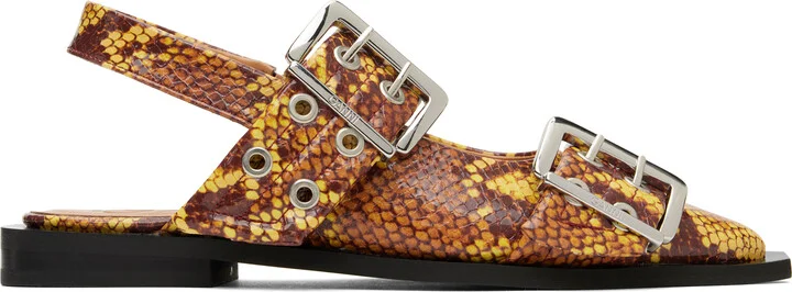 GANNI Brown Snake Feminine Buckle Flats
