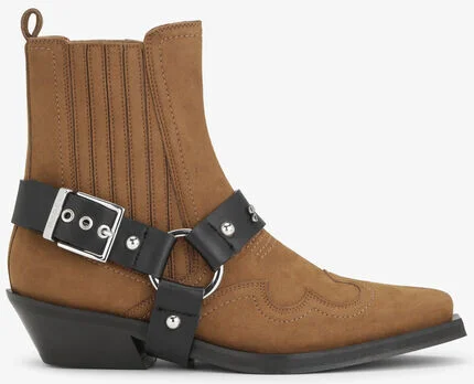 Ganni Brown Suede Low Cut Western Chelsea Boots