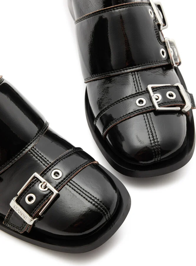 Ganni Buckle 40 Patent Faux Leather Ankle Boots - Image 3