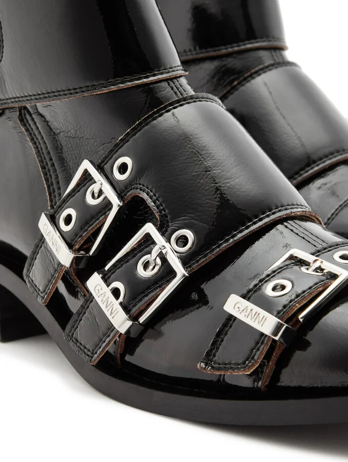 Ganni Buckle 40 Patent Faux Leather Ankle Boots - Image 4
