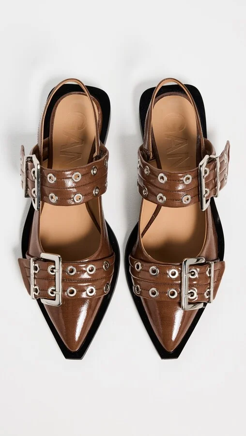 GANNI Buckle Ballerina Naplack Flats - Image 4