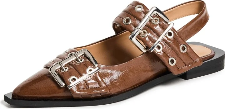 GANNI Buckle Ballerina Naplack Flats
