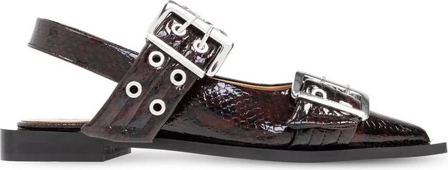 Ganni Buckle Pointed-Toe Ballet Flats
