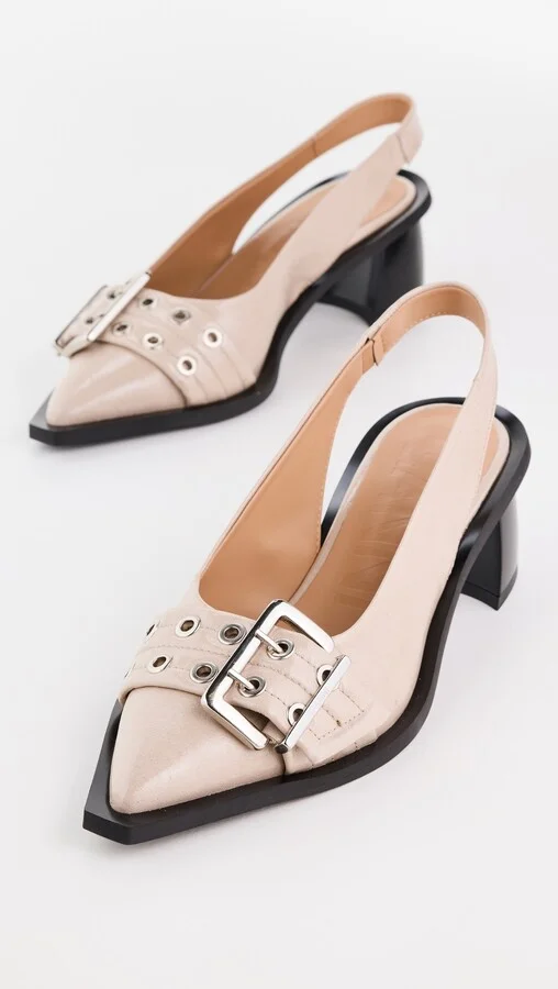 GANNI Buckle Slingback Pumps Naplack - Image 4
