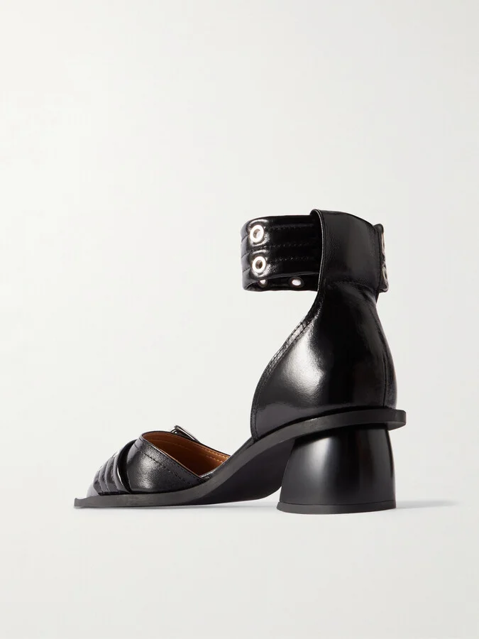 GANNI - Buckled Eyelet-embellished Faux Patent-leather Pumps - Black - Image 3