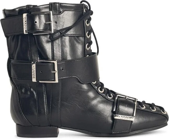 Ganni Buckled Lace-Up Boots