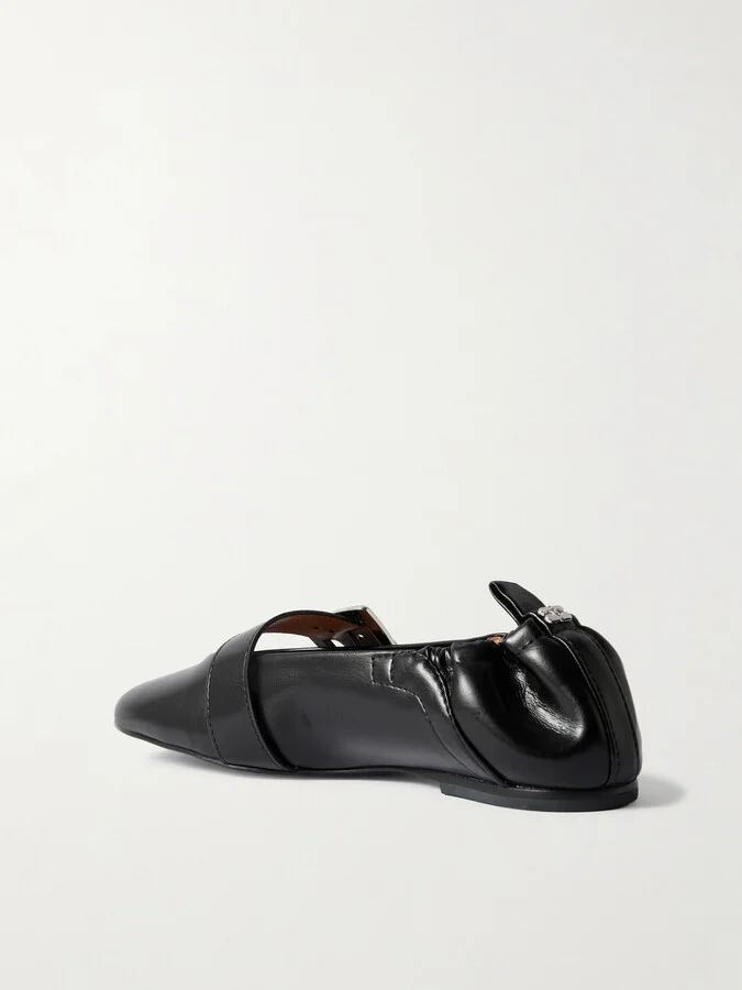 GANNI - Buckled Oleatex® Ballet Flats - Black - Image 3