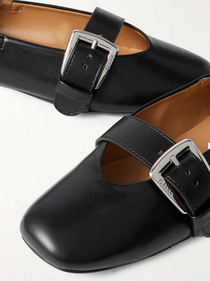 GANNI - Buckled Oleatex® Ballet Flats - Black - Image 4