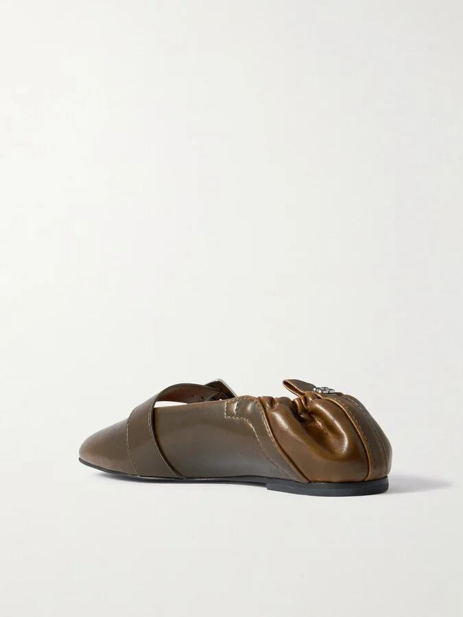GANNI - Buckled Oleatex® Ballet Flats - Green - Image 3