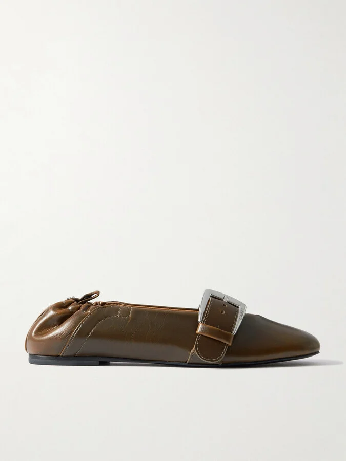 GANNI - Buckled Oleatex® Ballet Flats - Green