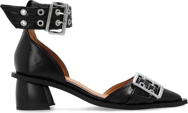Ganni Buckled Open Cut Pumps