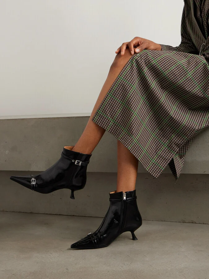 GANNI - Buckled Vinyl Point-toe Ankle Boots - Black - Image 2