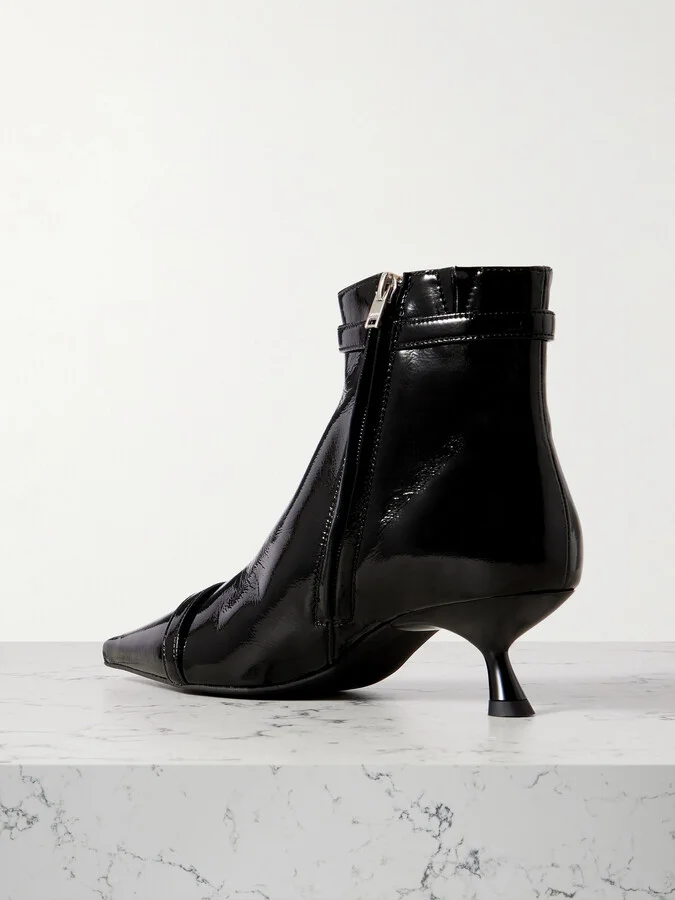 GANNI - Buckled Vinyl Point-toe Ankle Boots - Black - Image 3