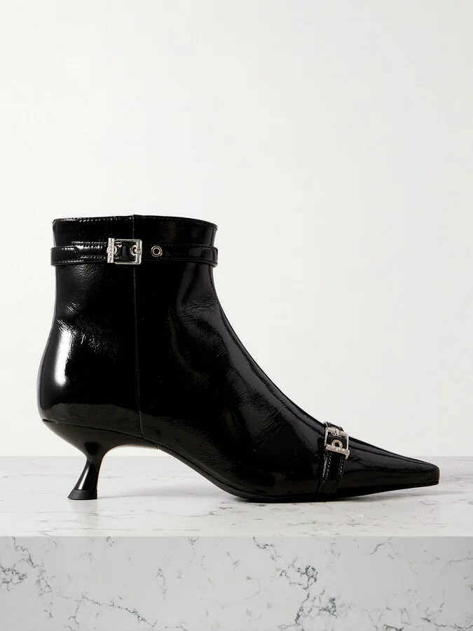 GANNI - Buckled Vinyl Point-toe Ankle Boots - Black