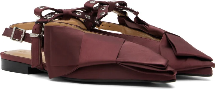GANNI Burgundy Big Bow Slingback Flats - Image 4