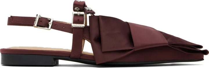 GANNI Burgundy Big Bow Slingback Flats