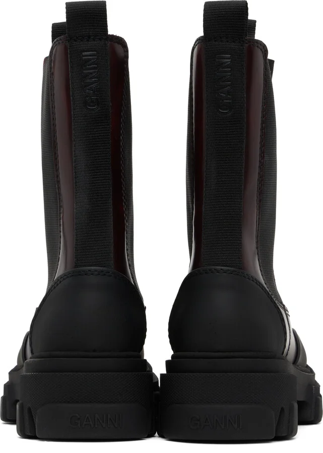 GANNI Burgundy & Black Cleated Mid Chelsea Boots - Image 2