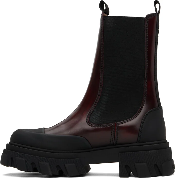 GANNI Burgundy & Black Cleated Mid Chelsea Boots - Image 3