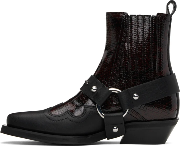 GANNI Burgundy & Black Low Cut Western Chelsea Boots - Image 3