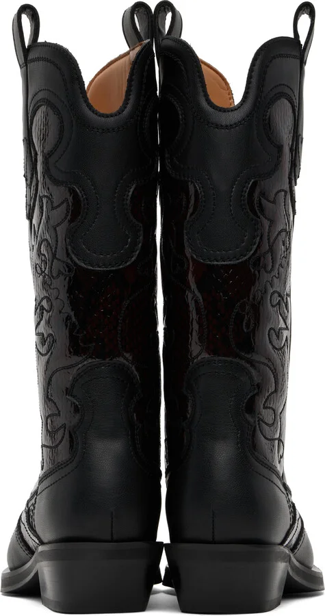 GANNI Burgundy & Black Mid Shaft Embroidered Western Boots - Image 2