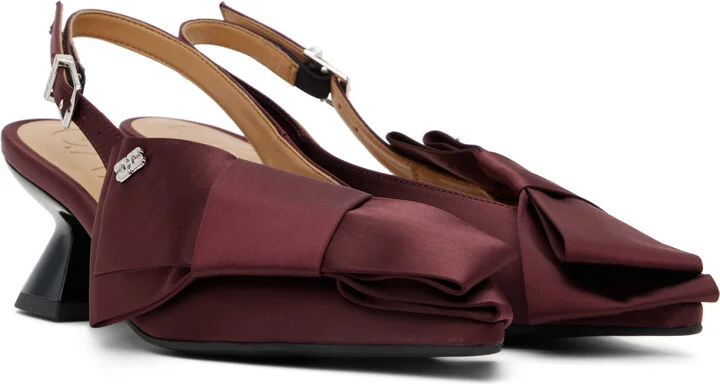 GANNI Burgundy Bow Kitten Heels - Image 4