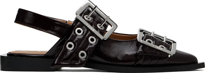 GANNI Burgundy Buckle Ballerina Flats