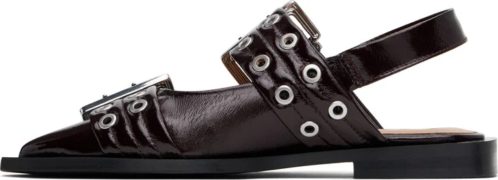 GANNI Burgundy Feminine Buckle Ballerina Flats - Image 3