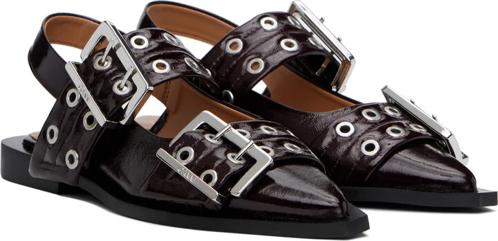 GANNI Burgundy Feminine Buckle Ballerina Flats - Image 4