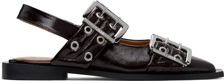 GANNI Burgundy Feminine Buckle Ballerina Flats