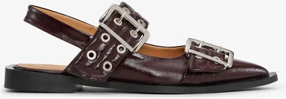 Ganni Burgundy Feminine Buckle Ballerinas