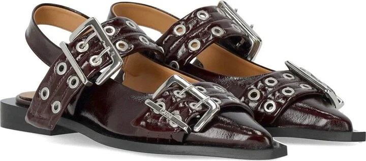 Ganni Burgundy Slingback Ballet Flat Shoe With Buckles - Image 2