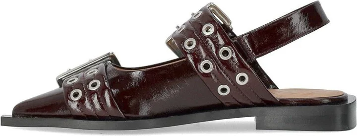 Ganni Burgundy Slingback Ballet Flat Shoe With Buckles - Image 3