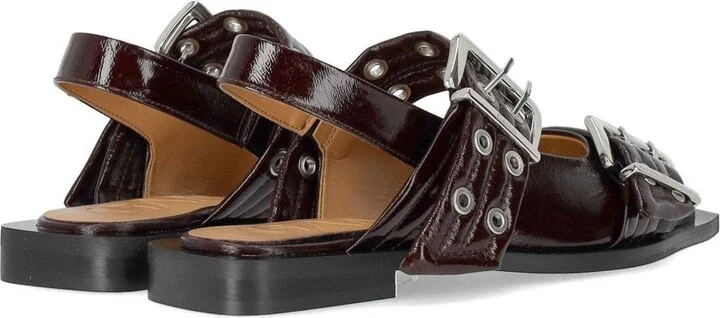 Ganni Burgundy Slingback Ballet Flat Shoe With Buckles - Image 4