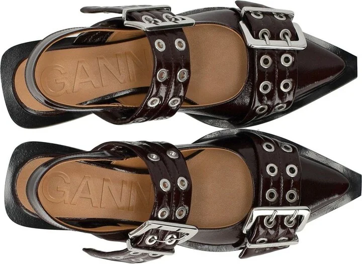 Ganni Burgundy Slingback Ballet Flat Shoe With Buckles - Image 5