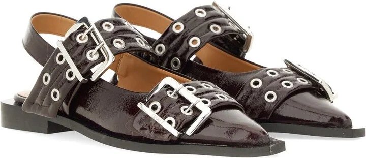 Ganni Burgundy Slingback Ballet Flat Shoe With Buckles - Image 2