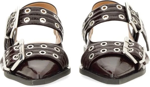 Ganni Burgundy Slingback Ballet Flat Shoe With Buckles - Image 3