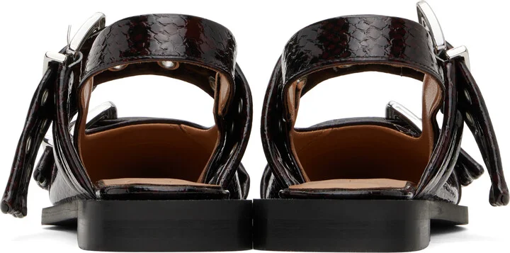 GANNI Burgundy Snake Feminine Buckle Flats - Image 2