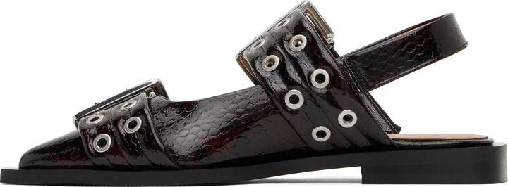 GANNI Burgundy Snake Feminine Buckle Flats - Image 3