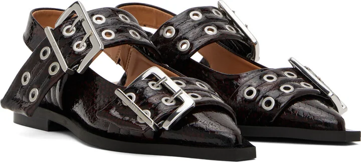 GANNI Burgundy Snake Feminine Buckle Flats - Image 4