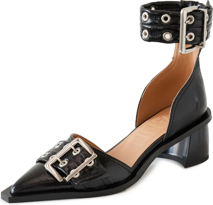 GANNI Chunky Buckle Open Cut Pumps