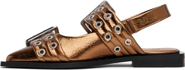 GANNI Copper Metallic Buckle Ballerina Flats - Image 3