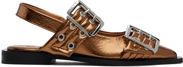 GANNI Copper Metallic Buckle Ballerina Flats