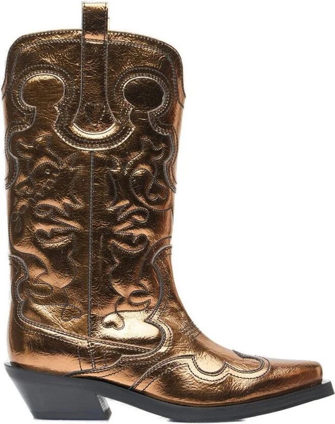 Ganni Cubsan Heel Metallic-Effect Western Boots