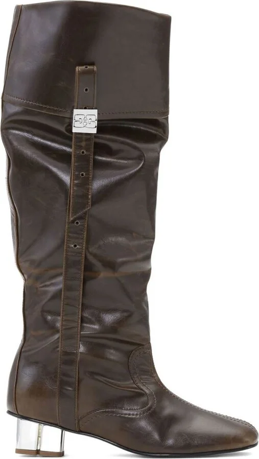 Ganni Dark Olive Knee-High Boots