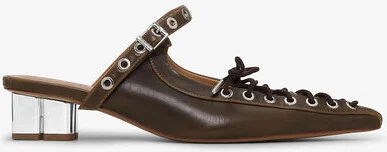 Ganni Dark-Olive Oleatex Lace-Up Mules