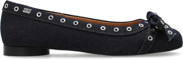 Ganni Denim Eyelet Bow Ballerinas