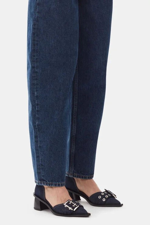 Ganni Denim Feminine Buckle Open Cut Pumps