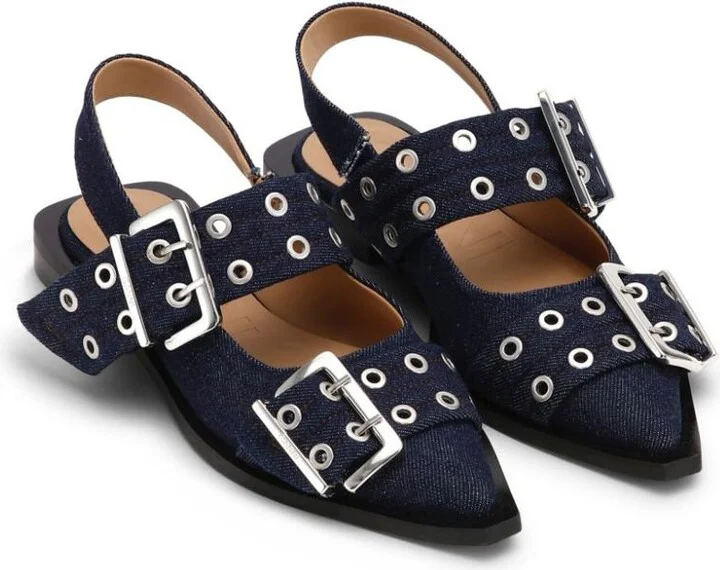 Ganni Denim Slingback Ballets - Image 2